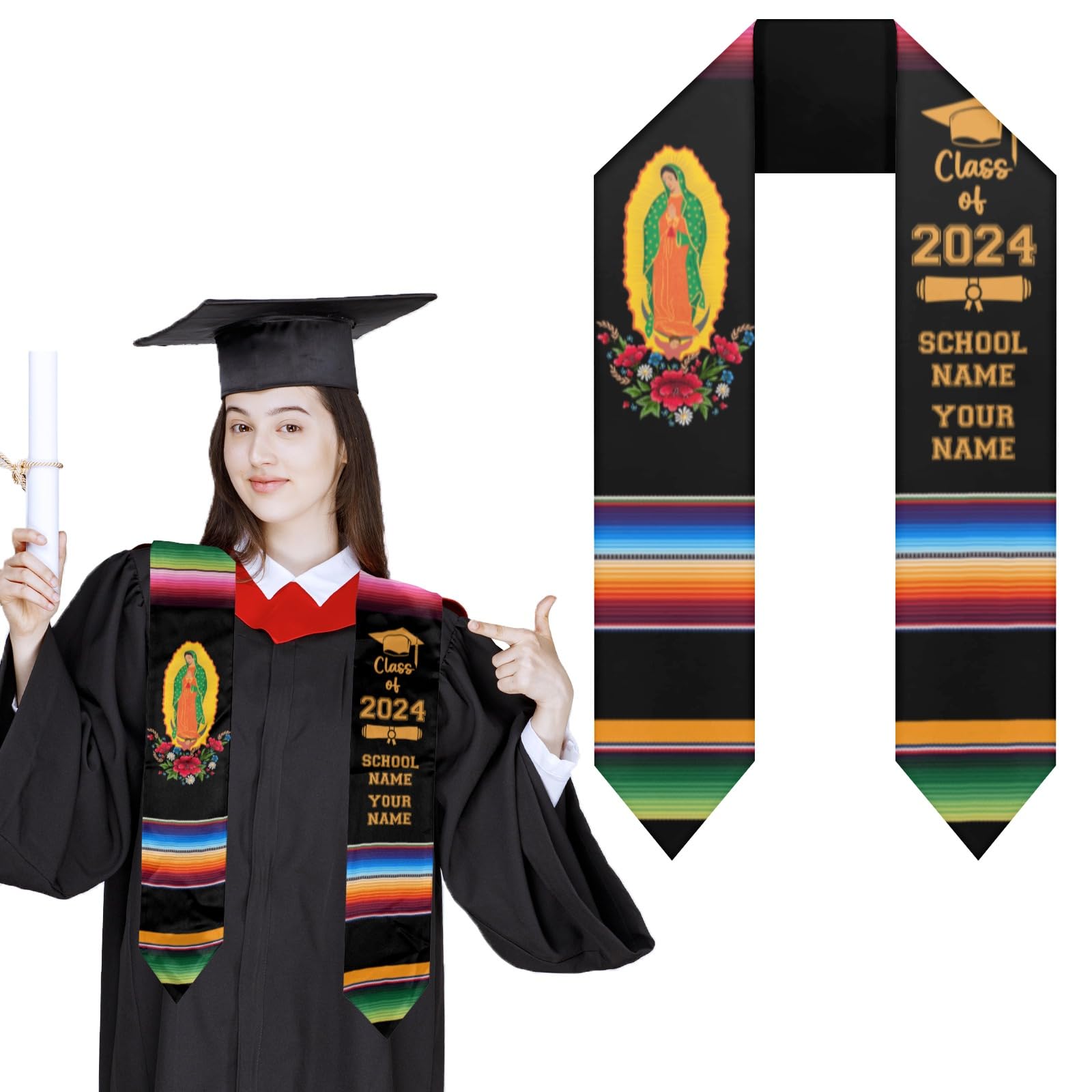 Generic Custom Graduation Stole Class of 2024 Personalized Graduation Stole Customized Graduation Sash with Photo Name, 71x6 in