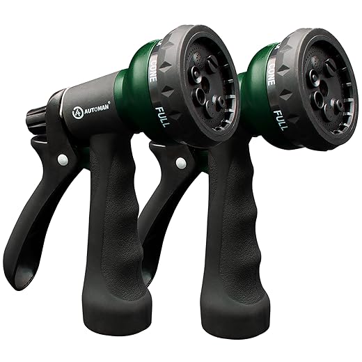 AUTOMAN Garden Hose Nozzle 2PK, ABS Water Spray Nozzle with 7 Adjustable Patterns, Slip Resistant for Watering Plants, Lawn, Garden, Washing Cars, Cleaning, Showering Pets & Outdoor Fun