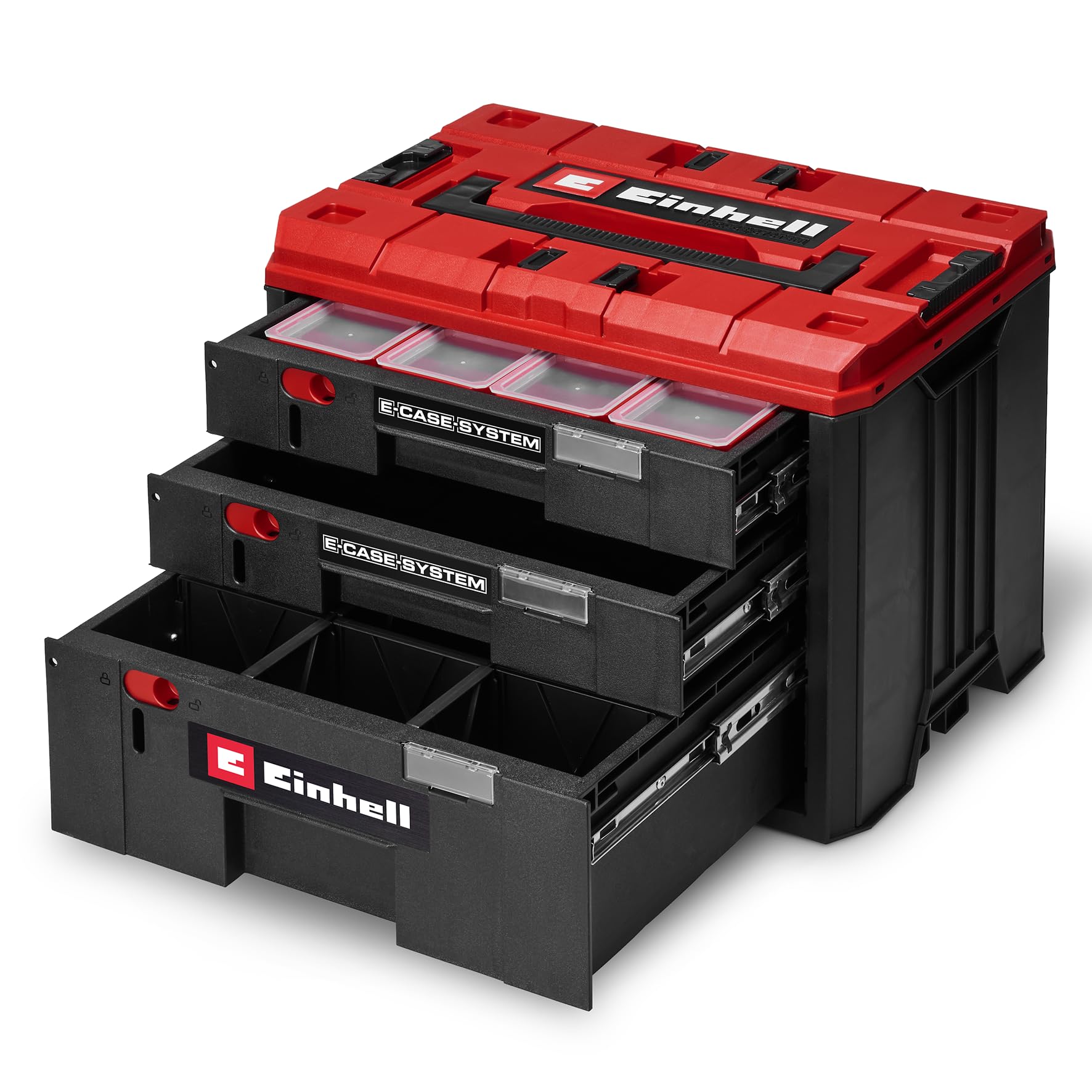 Original Einhell maletín de cajones E-Case (Einhell sistema de maletín E-Case, 41,5 x 25 x 28 cm, carga útil máx. 60 kg, 2 cajones de 5,5 cm de altura, 1 cajón de 12,5 cm de altura, asa de transporte)