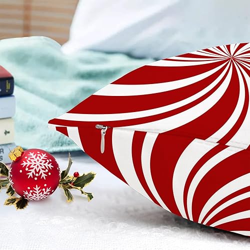 Miniatura 3 de GOOESING Fundas de almohada de Navidad con remolino rojo, 18 x 18 pulgadas, diseño de bastón de caramelo dulce, doble remolino, color rojo y blanco,