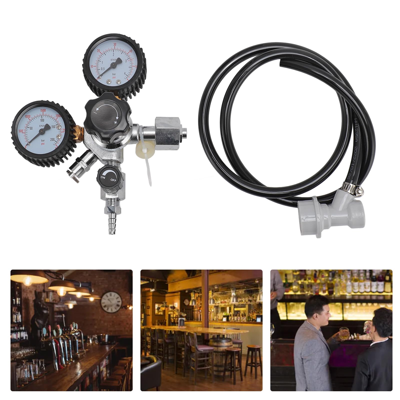 Buachois Regulador de CO2 de Barril de Cerveza, W21.8 Reductor de de Botella de Gas de Presión con Manómetro Doble Contador de Burbujas de Retencion para Máquina de Elaboración Dispensador de Cerveza