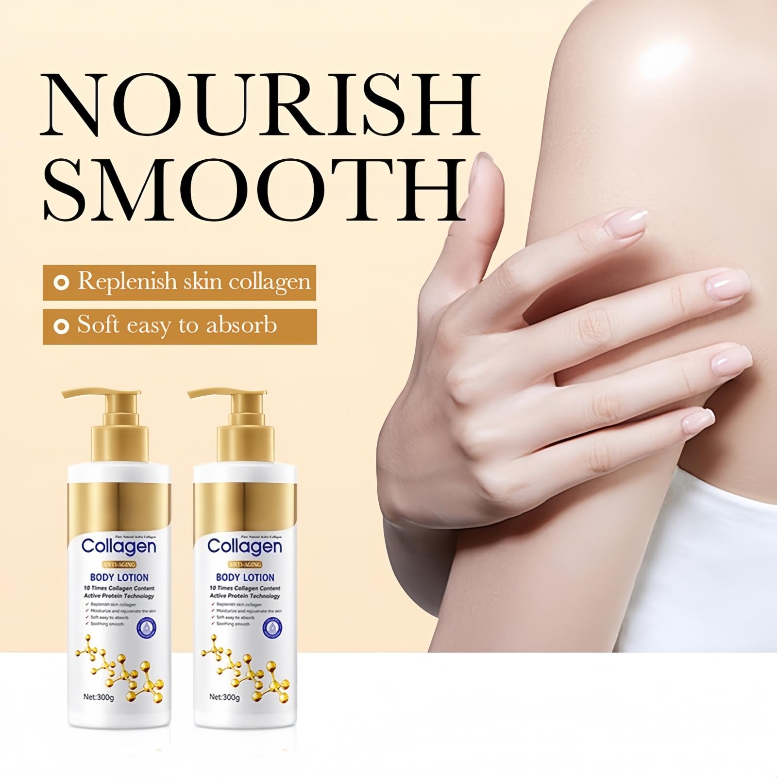 Kollagen-Körperlotion zur Hautstraffung – Anti-Aging-Feuchtigkeitscreme für trockene Haut – Feuchtigkeitsspendende Anti-Falten-Körpercreme – Leichte und nicht fettende Feuchtigkeitspflege (6pcs)