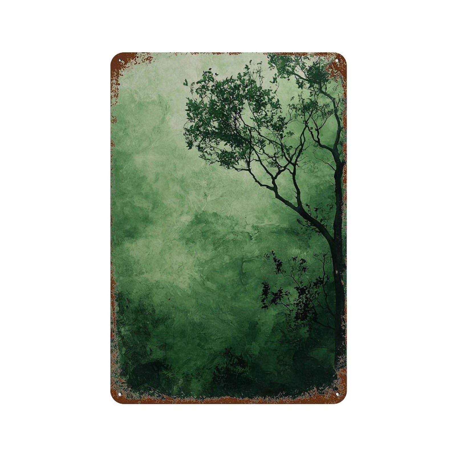 xiaoxiaoshen Green Forest Silhouette Minimal Nature Botanical Tree Wall Decor Art Metal Tin Poster Modern Home Decor Art Home Bar Shop Decorations Vintage Sign 30x20cm