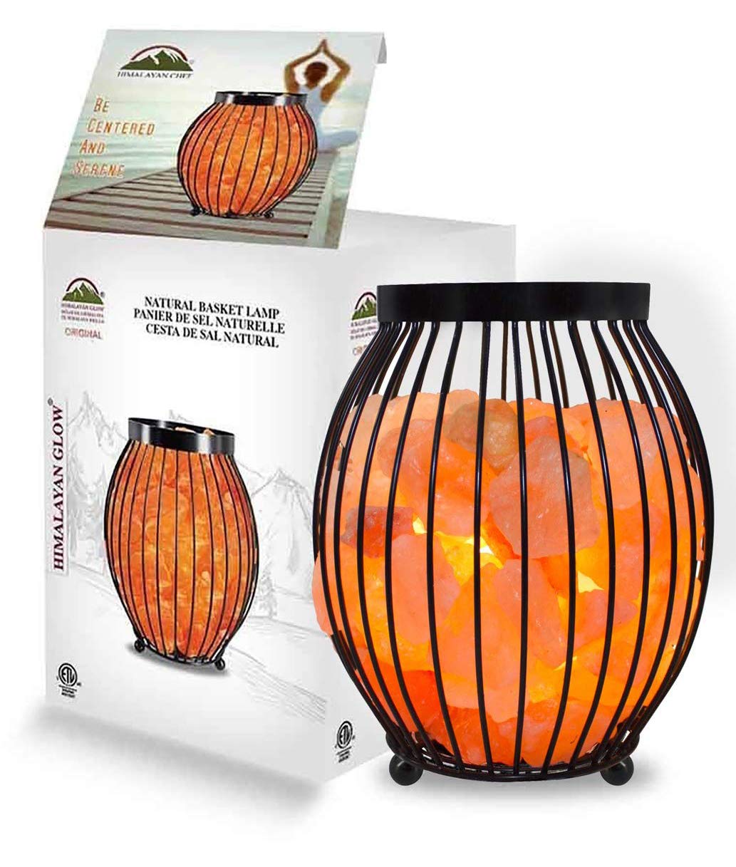 Himalayan Glow Oval Style Night Salt Lamp, Amber Glow | LED Bulb | Natural Night Light of Salt Chunks Crystals, Metal Base, (ETL Certified) 7-9 Pound