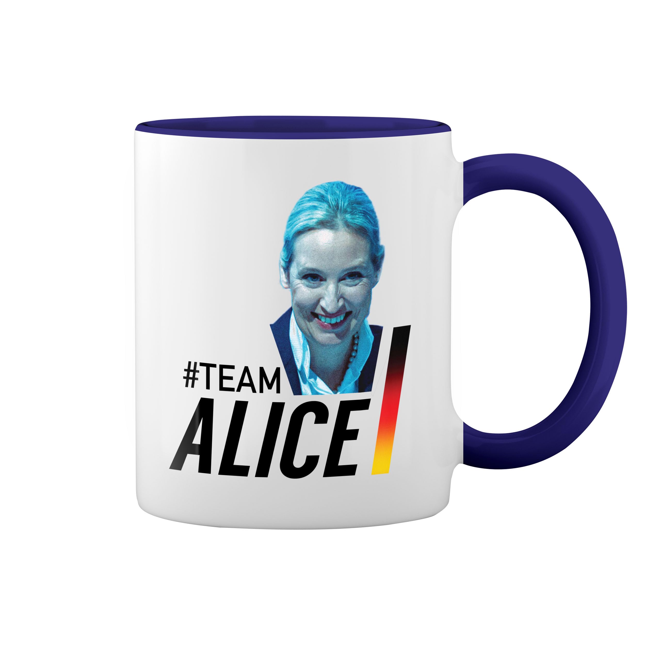 Team Alice Weidel Tasse – Weiß Mit Blauem Rand & Griff | Lustiger Geschenkmug