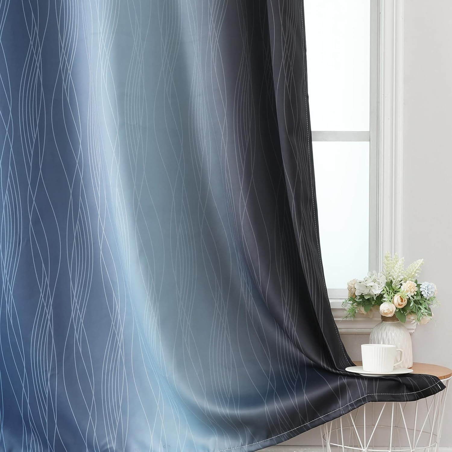 Estelar Textiler Black and Navy Blue Ombre Blackout Curtains 45 Inches Long, Full Room Darkening Gradient Drapes for Kitchen, Thermal Insulated Grommet Short Curtains for Bathroom, 42Wx45L, 2 Panels thumbnail