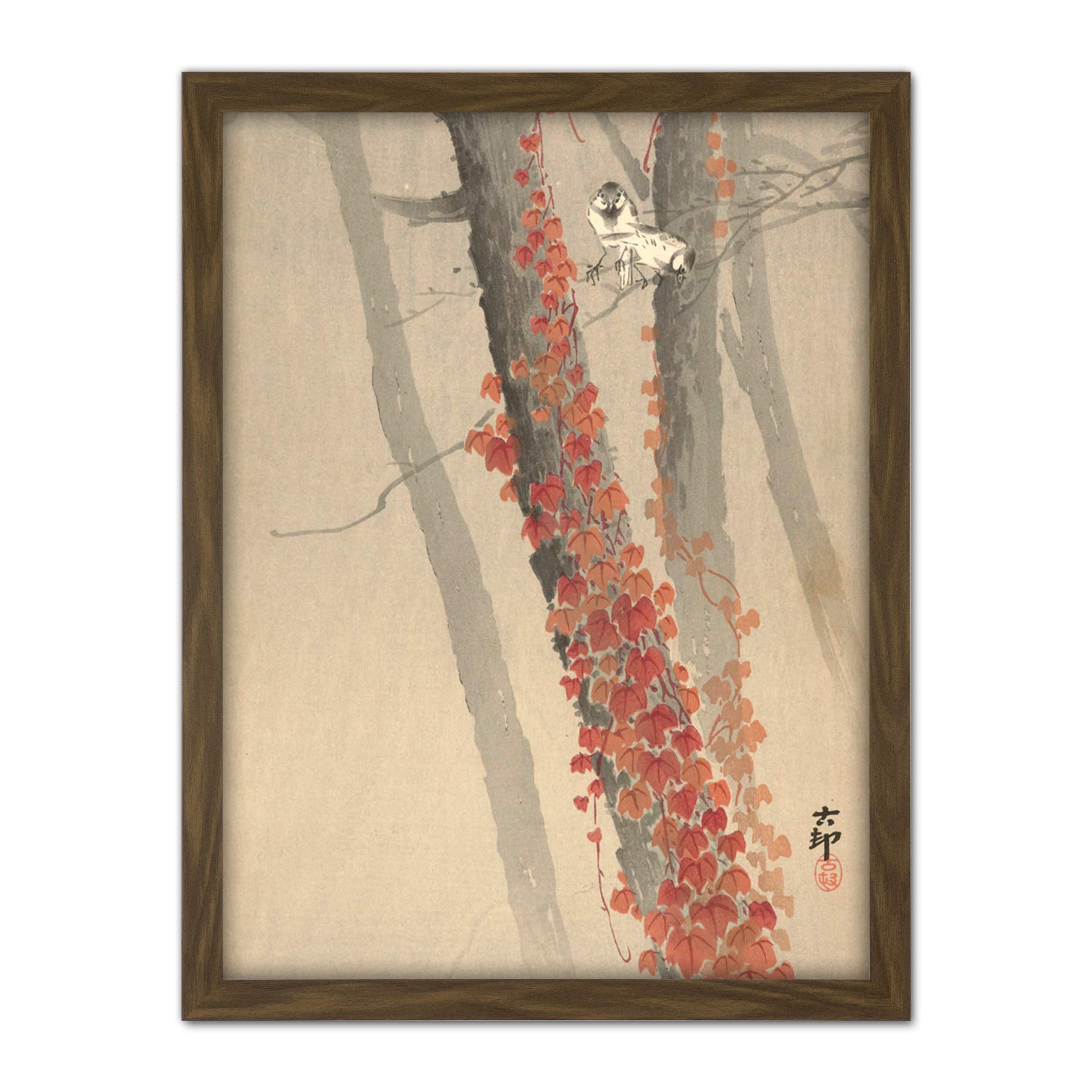 Artery8 Ohara Koson Red Ivy Japanese Painting Artwork Framed Wall Art Print 18X24 Inch