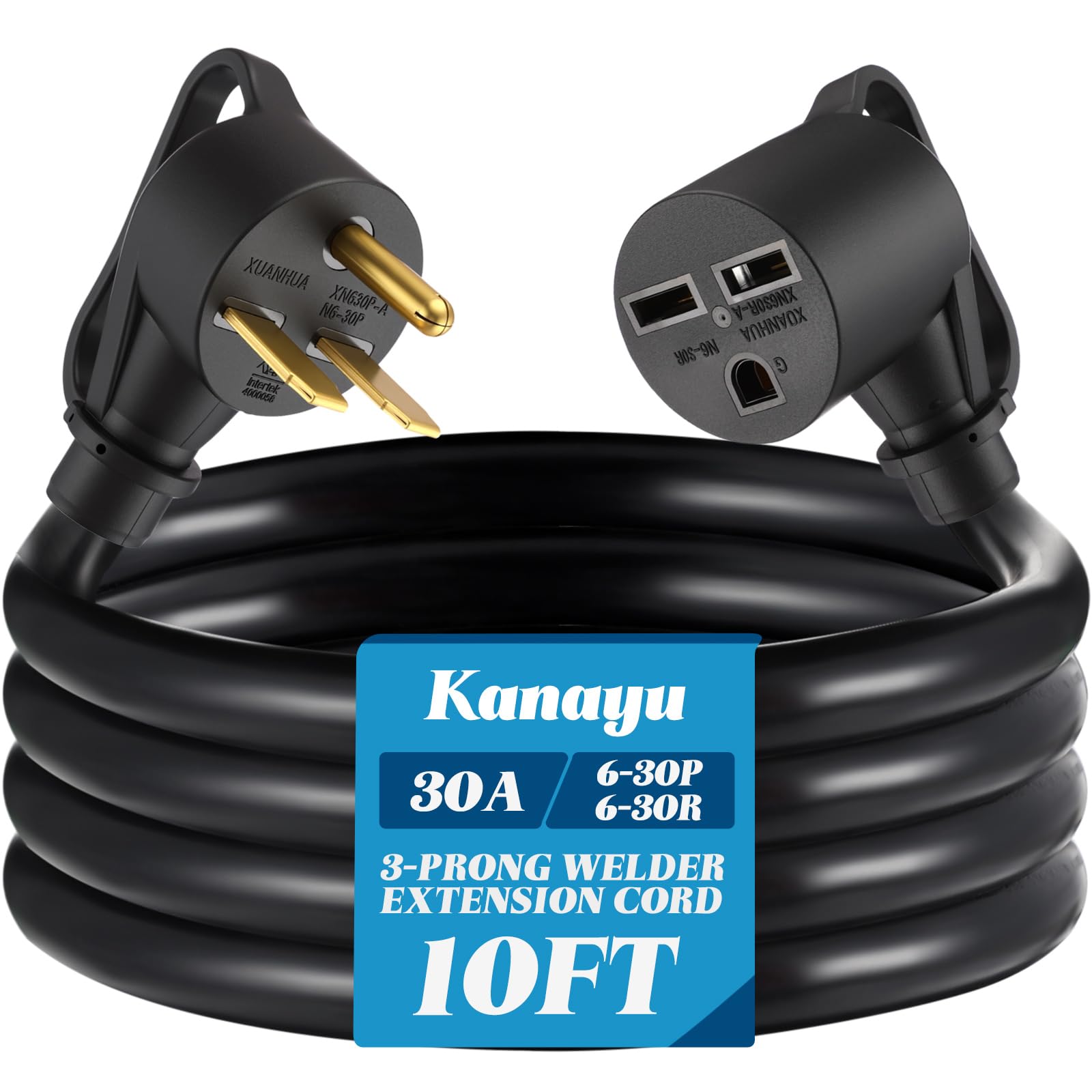 Photo 1 of Kanayu 10ft 30A NEMA 6-30 Extension Cord, 6-30P Male Plug to 6-30R Female Receptacle Power Cord with Handle for Welder Compressor Heater, STW 10 AWG/3C, 250V, 7500W, ETL Listed