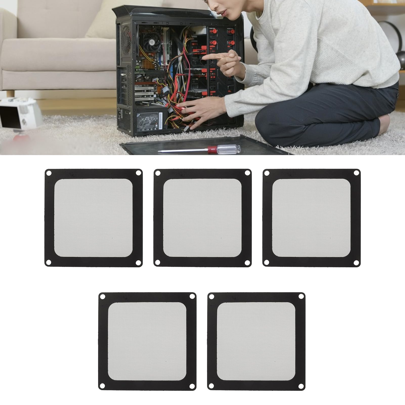 Confezione da 5 Filtri Antipolvere per PC da 90 Mm per Ventola di Raffreddamento del Computer, Copertura Filtro in Rete Antipolvere con Telaio Magnetico