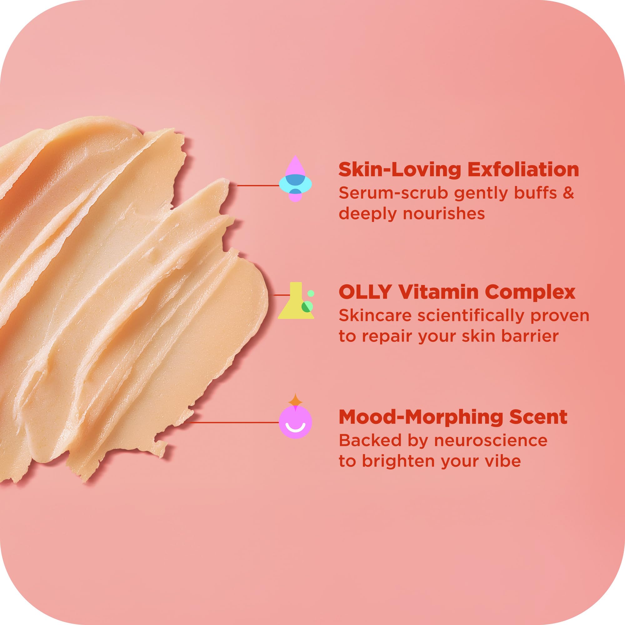 OLLY Bright Body Scrub with Ginseng, Caffeine & Vitamin C– Nourishing Cleanser for Skin Exfoliation, SkinBarrier Repair, Citrus Currant Scent, 6 oz