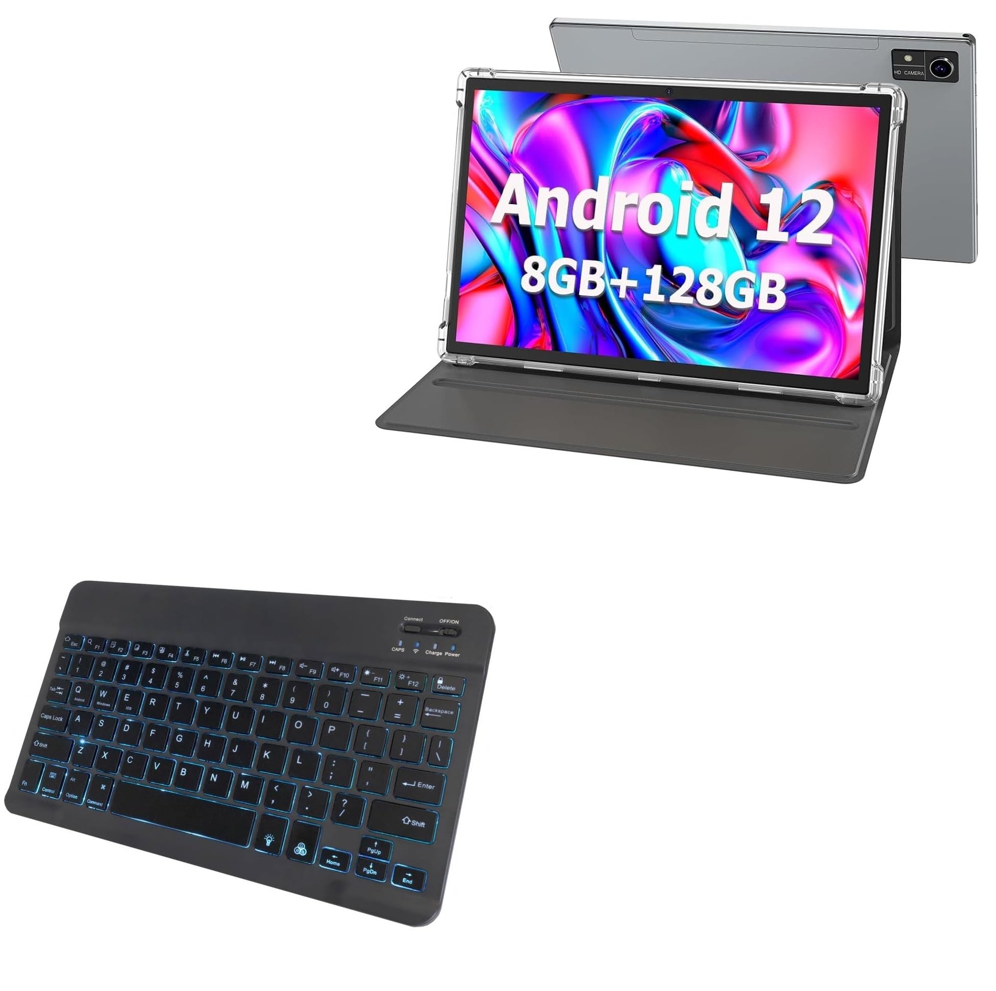 BoxWave Keyboard Compatible with YOBANSE T618 Android Tablet (10 in) - SlimKeys Bluetooth Keyboard - with Backlight, Portable Slim LED 7 Colors - Jet Black