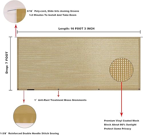 Miniatura 128 de Tentproinc Pantalla parasol para toldo, 8 pies x 13 pies 3 pulgadas (apta para toldo de 14 pies), protector solar de malla para autocaravana, cámper