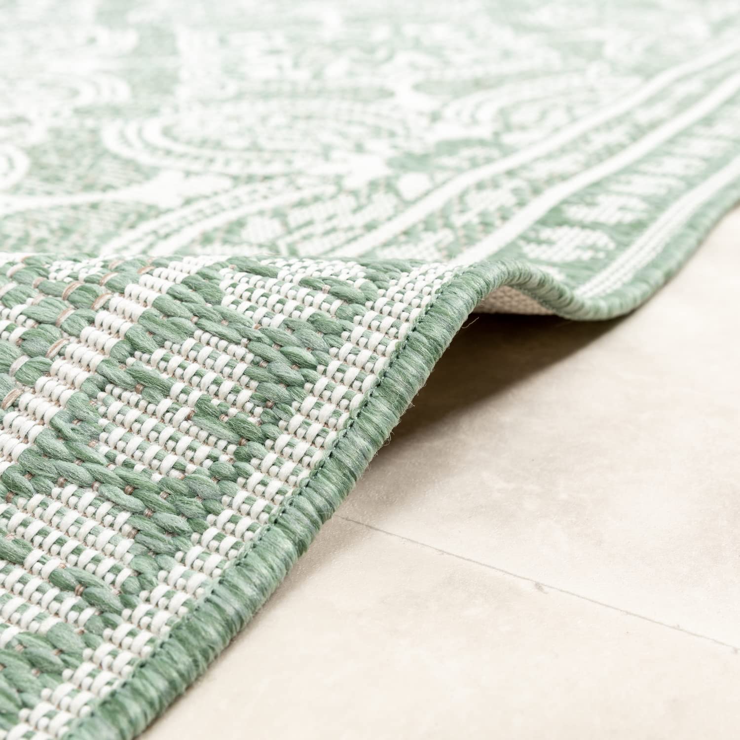 FRAAI | Home & Living In- & Outdoor Teppich Rund - Summer Oriental Grün - Wetterfest - Polypropylen - Ø 100 cm - Balkon, Garten/Terrasse - Terrasse Teppich - Outdoor Rug
