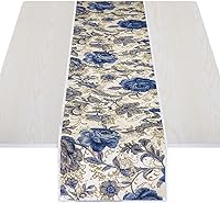 Vista 1 de rockcloud Cotton Table Runner Reactive Printing Table Cloth Decoration for Family Dinners Gatherings Everyday Use , White, 60" x 13