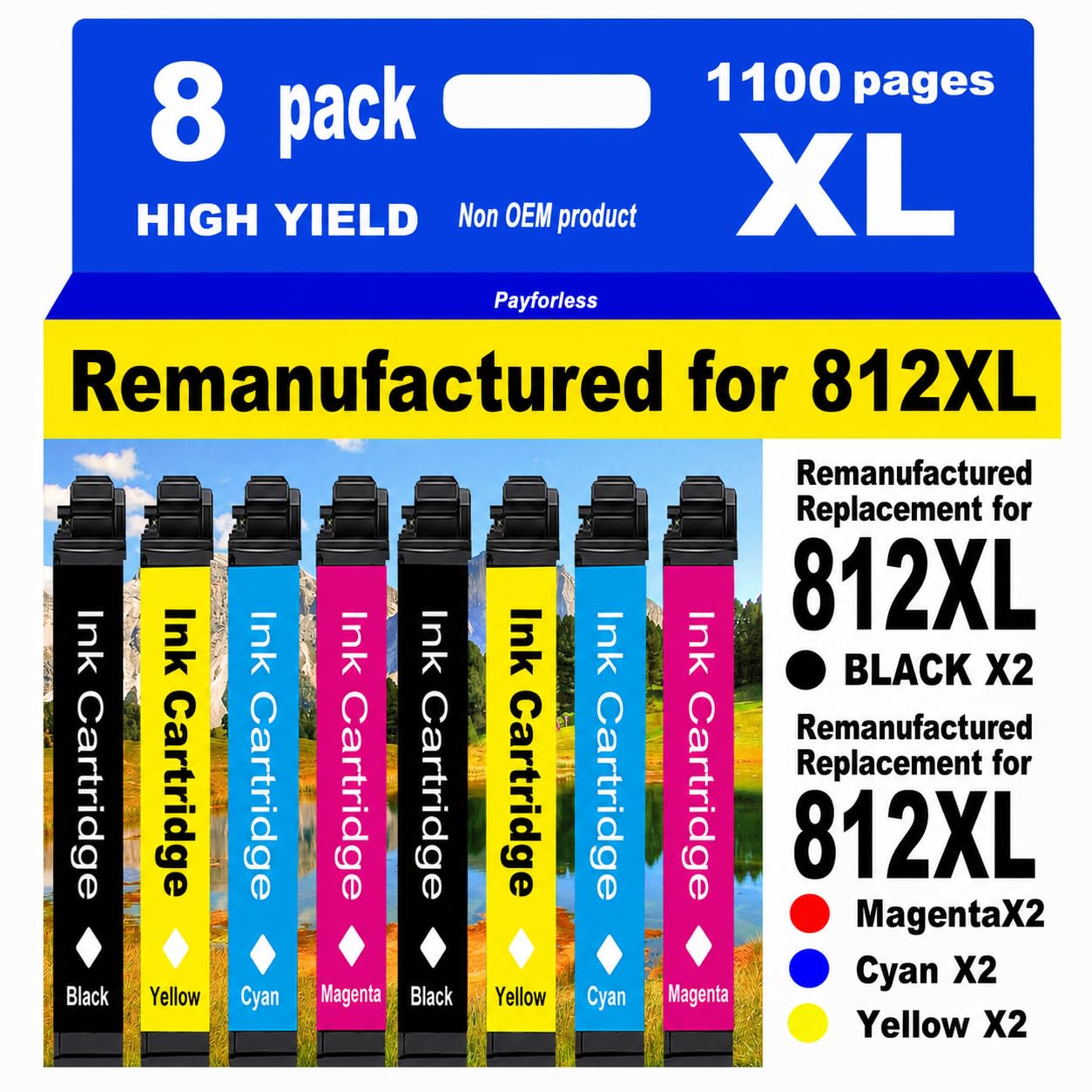 Photo 1 of Remanufactured Replacement for Epson 812XL Ink cartridges Combo Pack