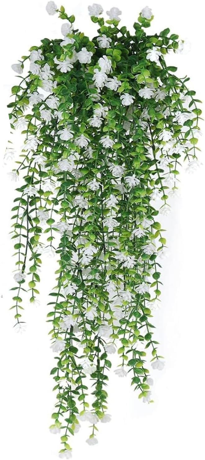 Frogued Hanging Plant Decoration Wall Flower Decor Artificial Eucalyptus Realistic Home Wedding Garden Indoor Outdoor Colorful Faux Drooping Vines White, X-Large