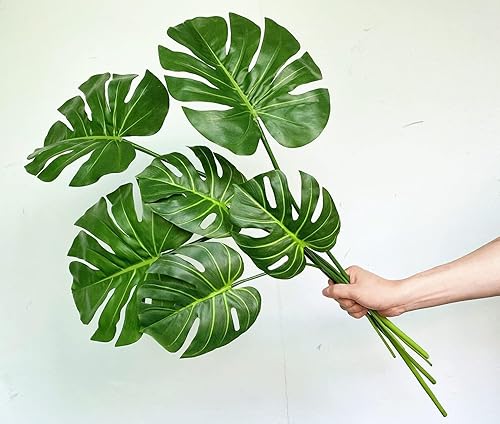 Miniatura 4 de Hojas de Monstera artificiales de tacto real, tallos de hojas de Monstera Deliciosa, palmera tropical sintética, vegetación para decoración del