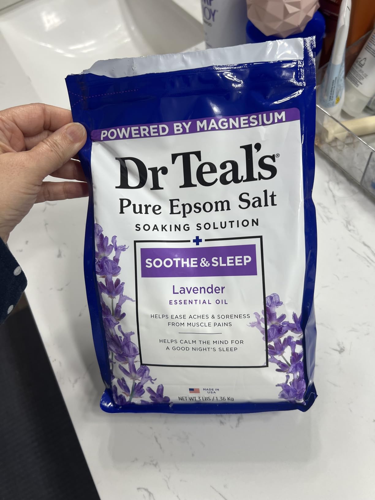 Dr Teal's Pure Epsom Magnesium Salt Soak, Soothe & Sleep with Lavender, 3 lb (Pack of 4)