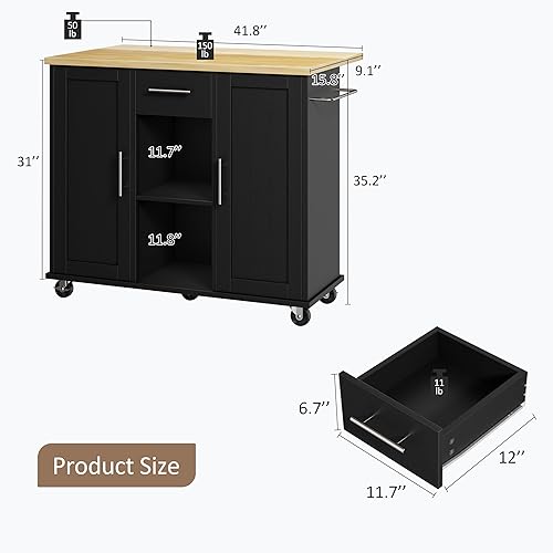 Miniatura 2 de SUNLEI Isla de cocina con ruedas con armario de almacenamiento y cajón, mesa de cocina con ruedas de 21.7 pulgadas de ancho, asa de carrito para