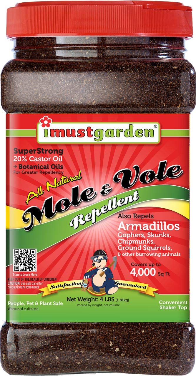 I Must Garden Mole & Vole Repellent: Professional Strength – Twice The Coverage – All Natural Ingredients – 4 lb. Shaker Jar