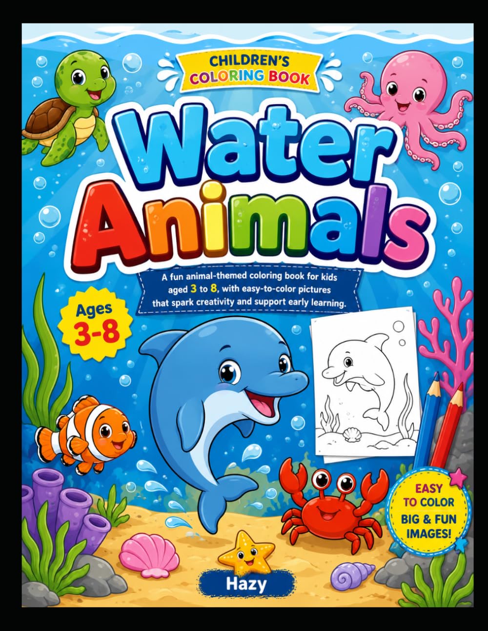 Ocean Animals Coloring Book for Kids Ages 3-8: Fun and Easy Sea Creature Coloring Pages Featuring Dolphins, Orcas, Seals, Walruses, Starfish, Seahorses, Lobsters, Stingrays, Catfish, and More