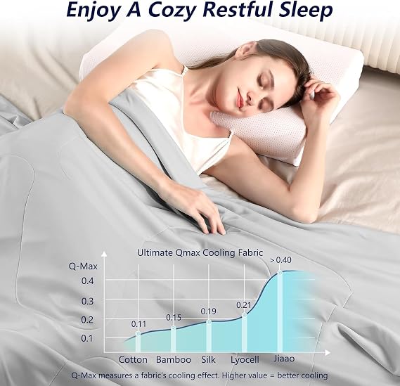 jiaao Cooling Comforter Queen Size, Cooling Blanket for Hot Sleepers, Breathable Ice Blanket Q-Max > 0.4, All-Season Lightweight Bedding Comforter for Night Sweats (Gray, 90x90)