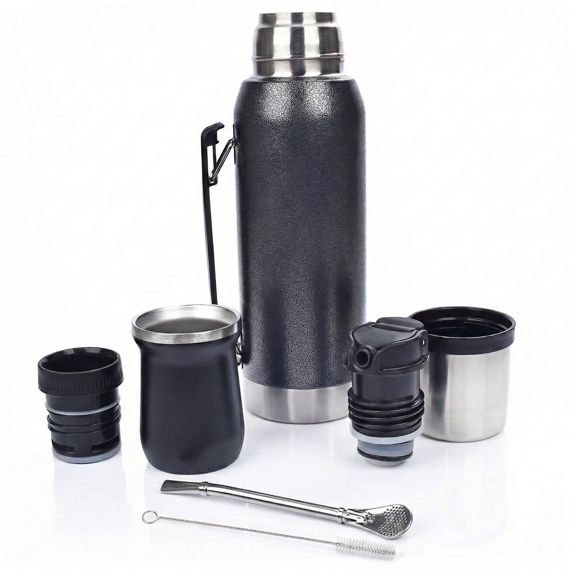Set Mate Argentino Completo BOTTOSO (1L) - Kit con Thermos Acciaio Inox Doppia Parete 12h Caldo - Include Tazza Mate, Cannuccia (Bombilla), 2 Beccucci Anti-Goccia e Scovolino - Idea Regalo Originale