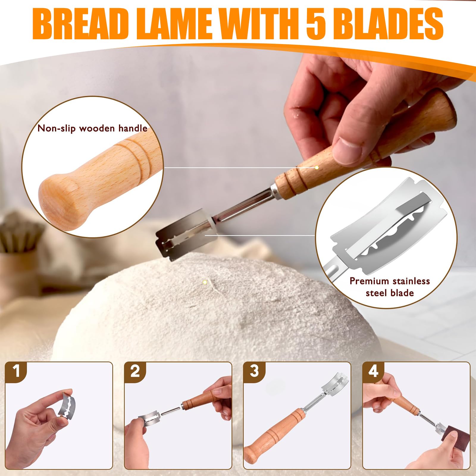 Woohome 17 Pz Taglierino per Pane, Coltello Pane Bread Lame, Frusta per Pasta di Pane, Lame in Acciaio Inossidabile, Spazzola da Pasticceria per Cuocere, Intagliare Modelli di Pane Crudo