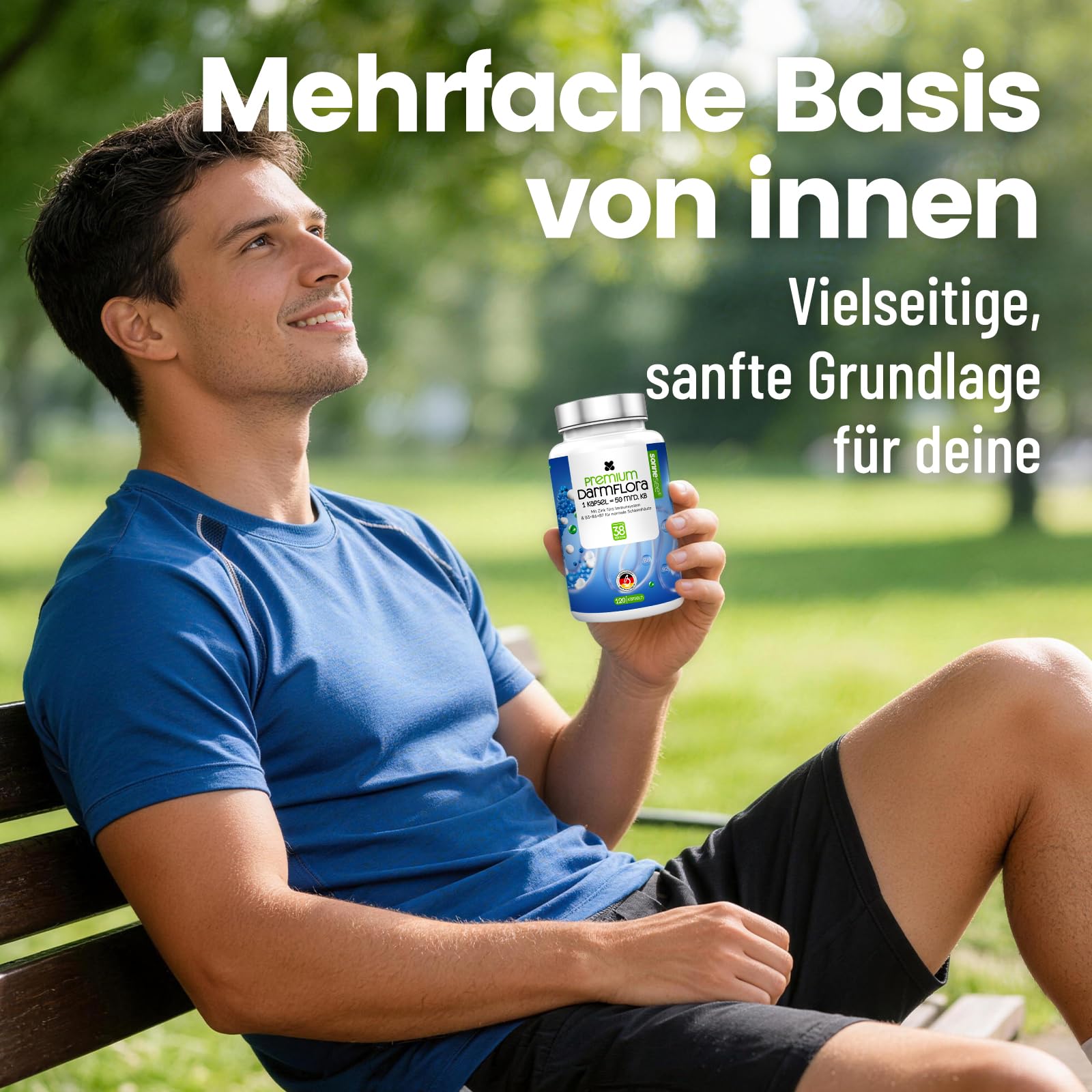 Premium Darmflora Komplex 120 Kapseln mit 50 Mrd. KBE & 38 Stämmen Hochdosiert – 4 Monate Vorrat Mit Zink, B3, B6 & B7 Vegan