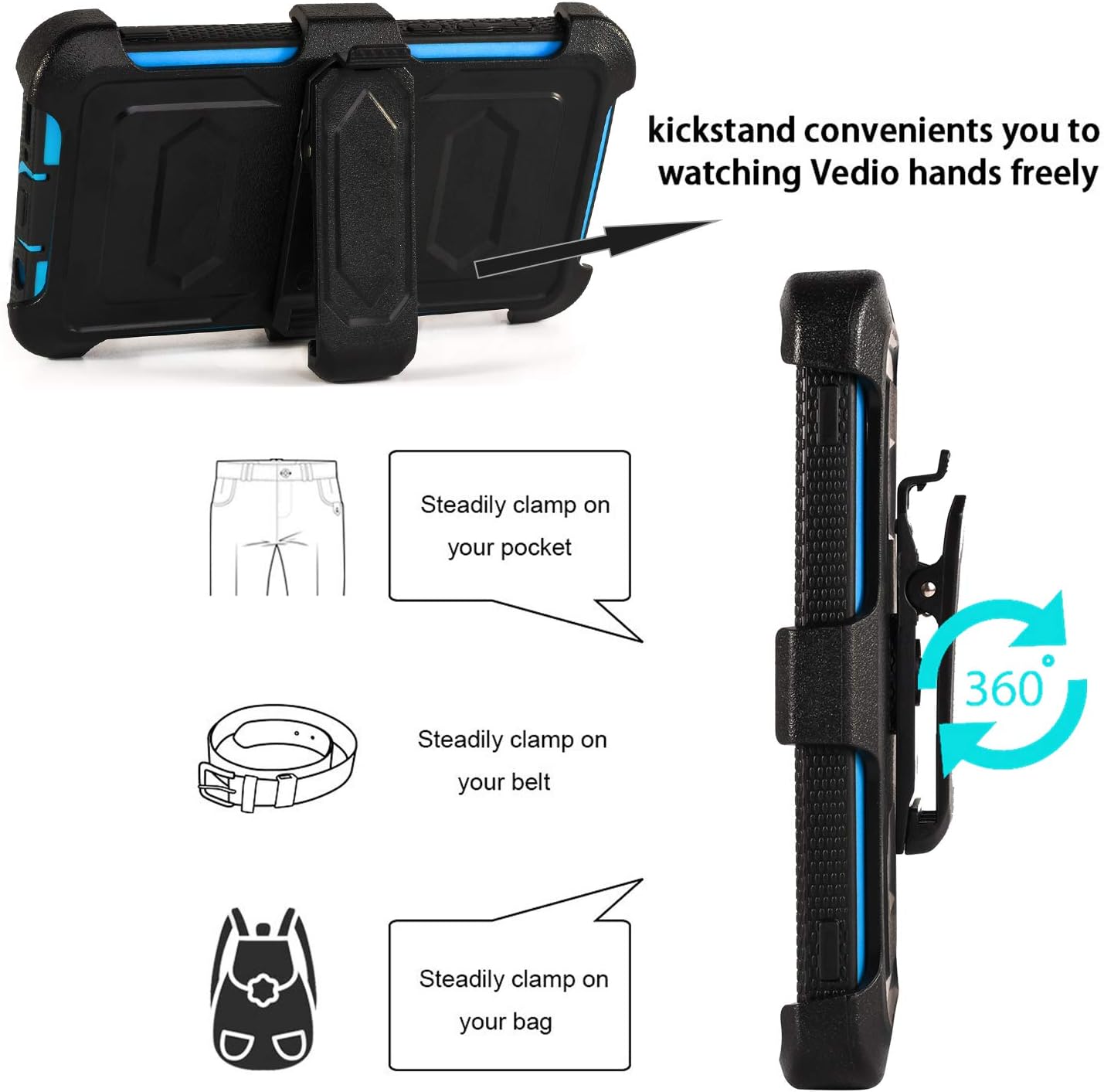 Aetech Phone Case for Samsung Galaxy A20 / Galaxy A30 / Galaxy A50 Case with Belt Clip Screen Protector Kickstand Heavy Duty for Women Men Boys Girls (Blue)