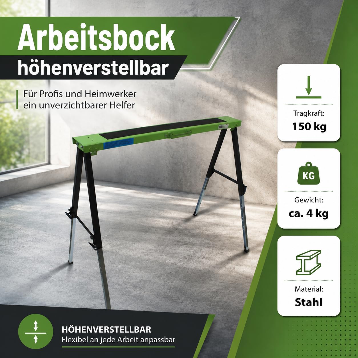 2x TRUTZHOLM Arbeitsbock Gerüstbock höhenverstellbar Teleskop Klappbock | 2er Set 300kg Tragkraft | Stahlbock 150kg je Bock Unterstellbock Stützbock Falt-Arbeitsbock Teleskop-Arbeitsbock