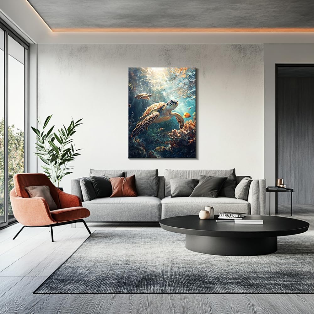LUNGHANARTS Wall Art Painting Turtle underwater world Print on Canvas for Kids Room Prints for Living Room Bedroom Kitchen Home and Office Wall Decor(Turtle 16INx24IN)