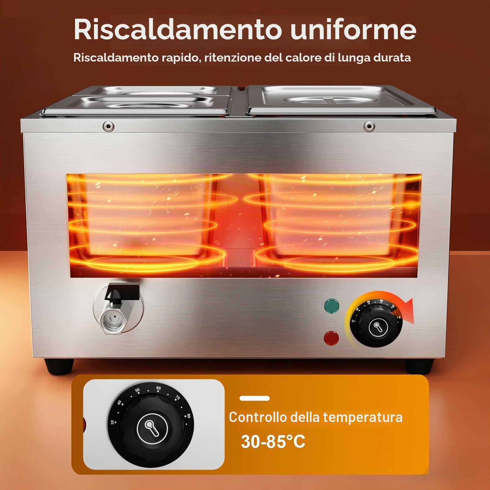 TAIMIKO Bain Marie scaldavivande 1500 W elettrico a buffet 220 V pentola a fusione professionale scalda piatti con 1 x 1/3 e 2 x 1/6 pentole (3 pentole)