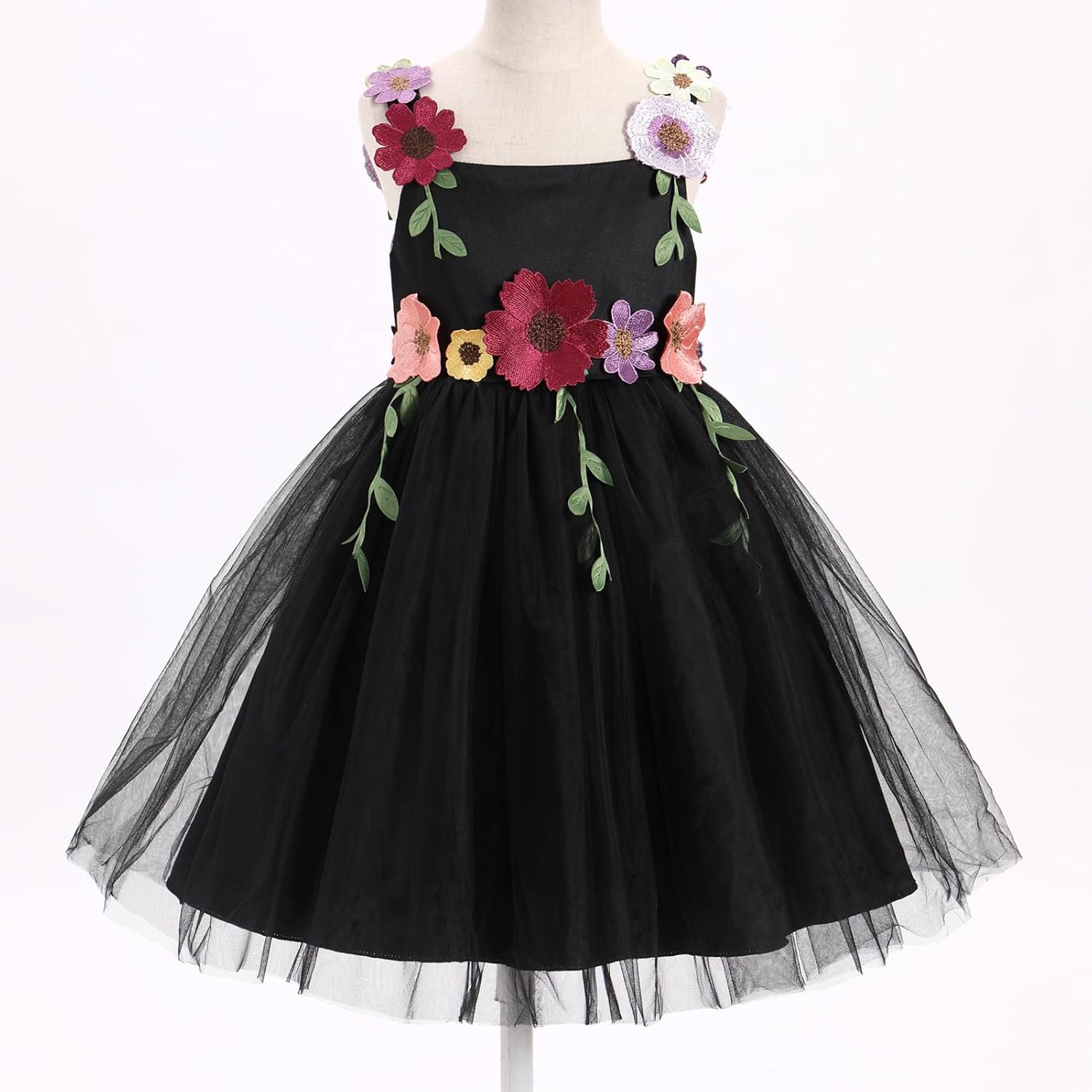 ODASDO Flower Girl Tulle Dress Kid Floral Embroidery Square Neck Sleeveless A-line Princess Tutu Dresses for Wedding Birthday - Image 6