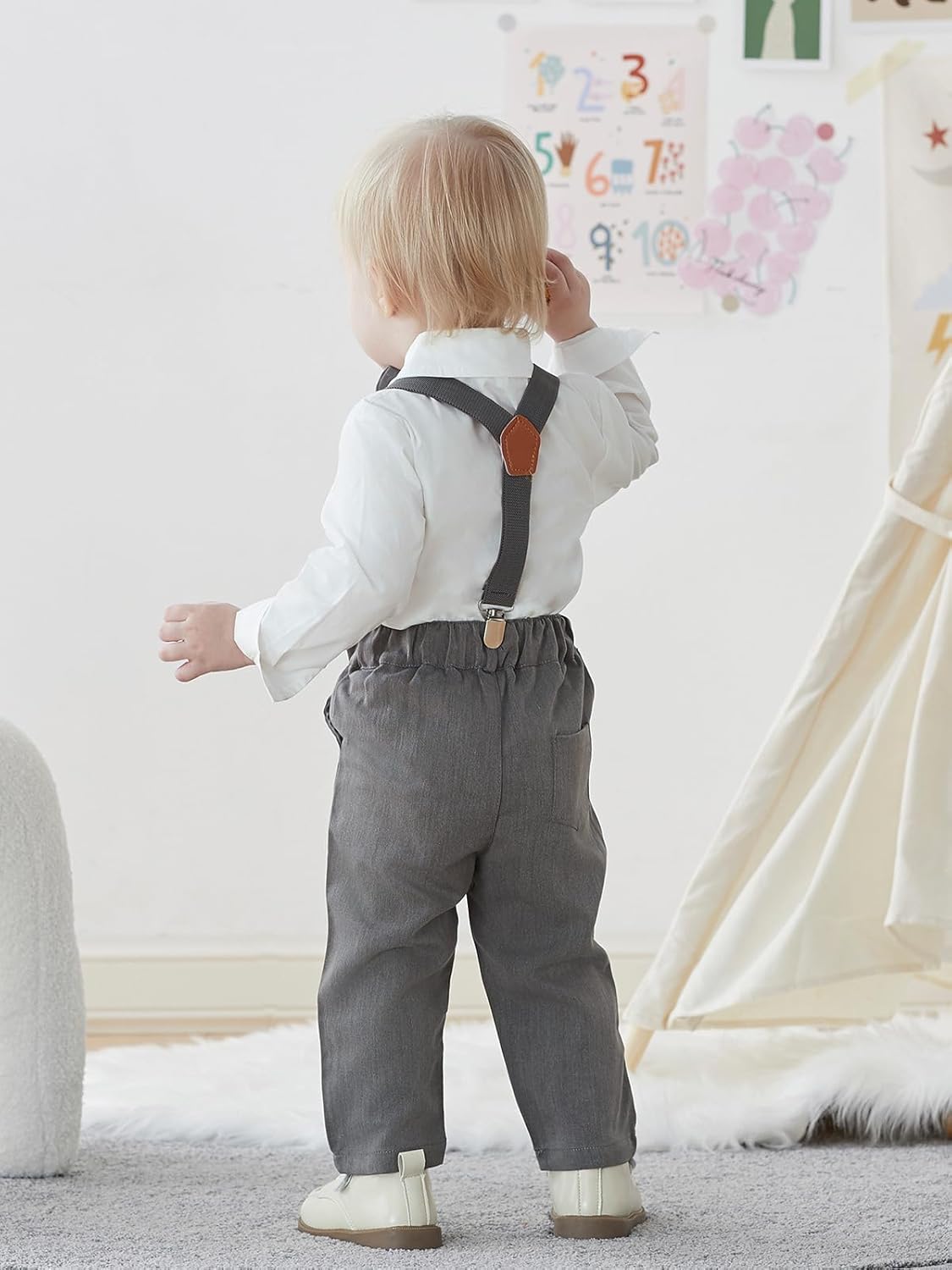 SALNIER Toddler Boy Suit Baby Boys Wedding Dress Outfit Formal Gentleman Clothes Set Dress Shirt Bowtie Suspenders Pants - Image 4