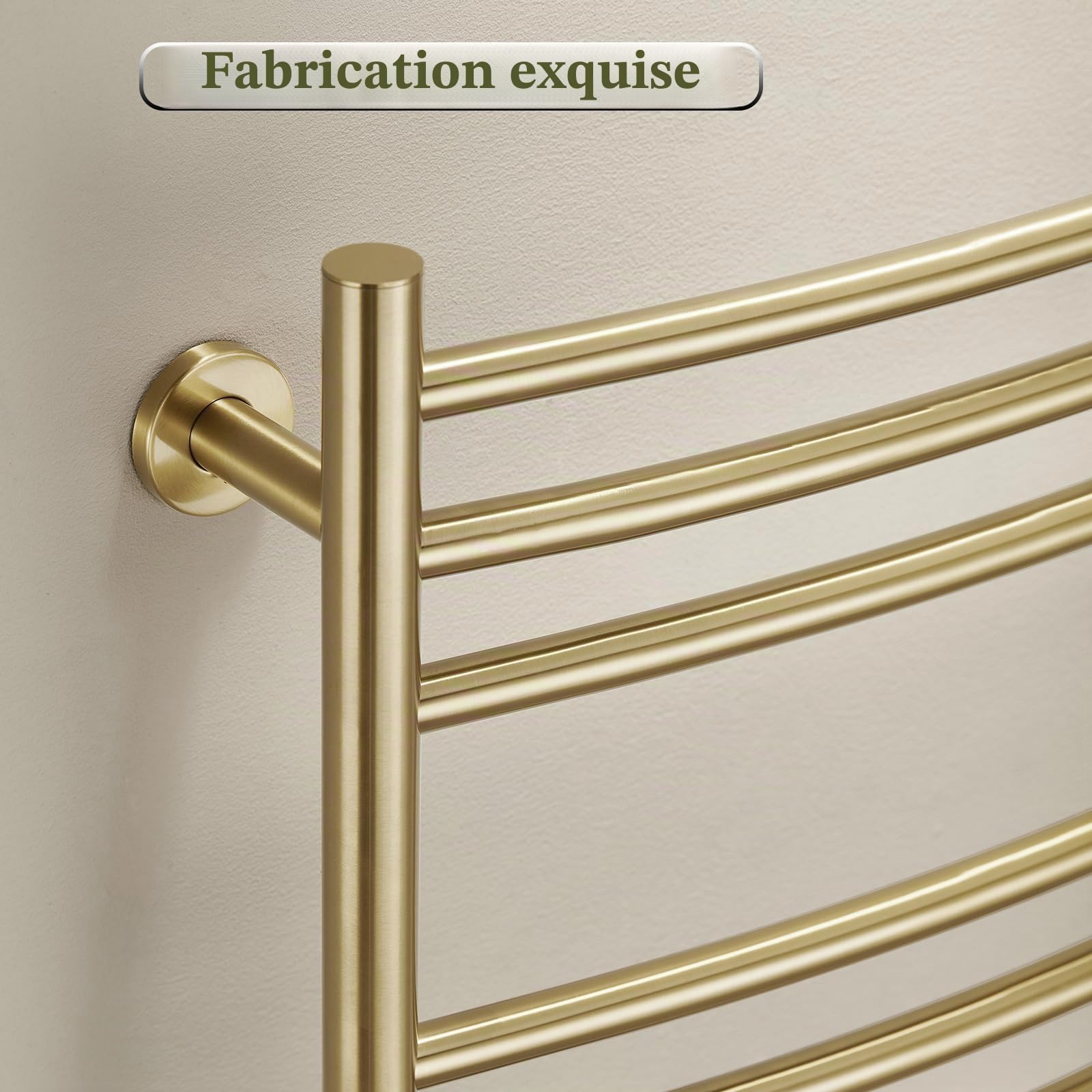 ESOP Sèche-Serviette Électrique Or Brossé 185 W Chauffe-Serviettes 110×60 cm WiFi Intelligent Porte-Serviettes Chauffant Électrique 15 Barres Courbes Commande Tactile à LED Radiateur de Salle de Bain