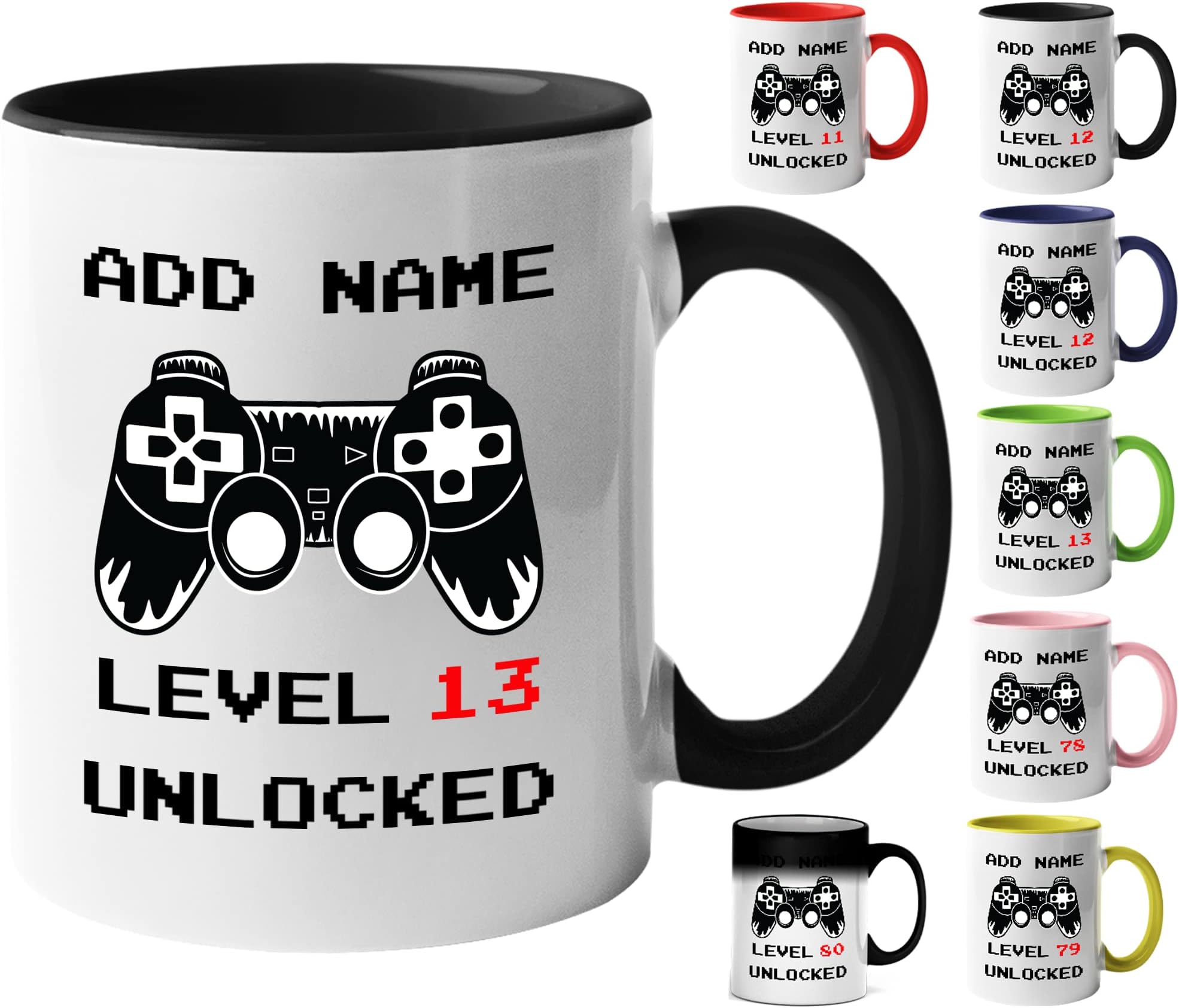 13th Birthday Gamer Gift - Personalised Mug/Cup - Add Name - Level 13 Unlocked Gamer Mug, Birthday Gifts for Boys or Girls, Novelty Mug, Video Game Design, Gaming Gifts for Him or Her