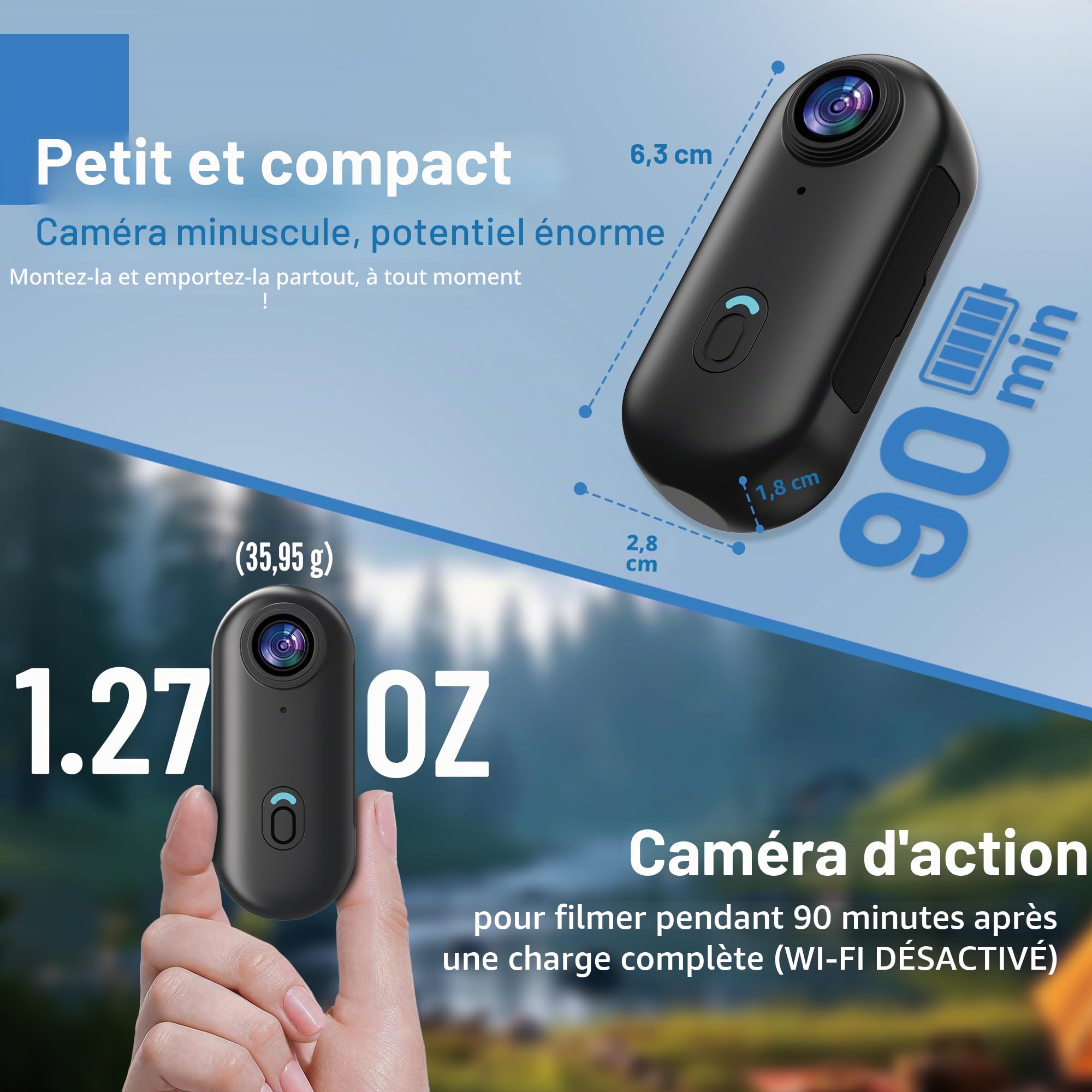 kaysunlink Caméra Sport 4K 30FPS avec 64GB Carte, Caméra Portable avec Support Pivotant à 360° et Clip Magnétique, Imperméable Action Cam pour Animaux domestiques, Cyclisme, Natation, Vlogging, Noir