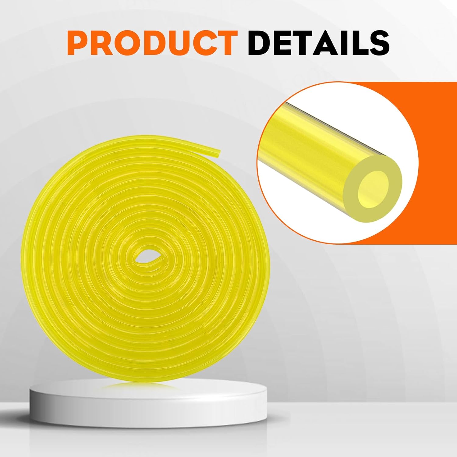 Hipa 10 Feet 1/4 Fuel Line Hose I.D 1/4 x O.D 3/8 (6.35 mm x 9.5 mm) Replace Tygon Fuel Line Tube for Small Engine Lawn Mower Chainsaw Trimmer Tiller Generator Blower Model Parts with Clamps