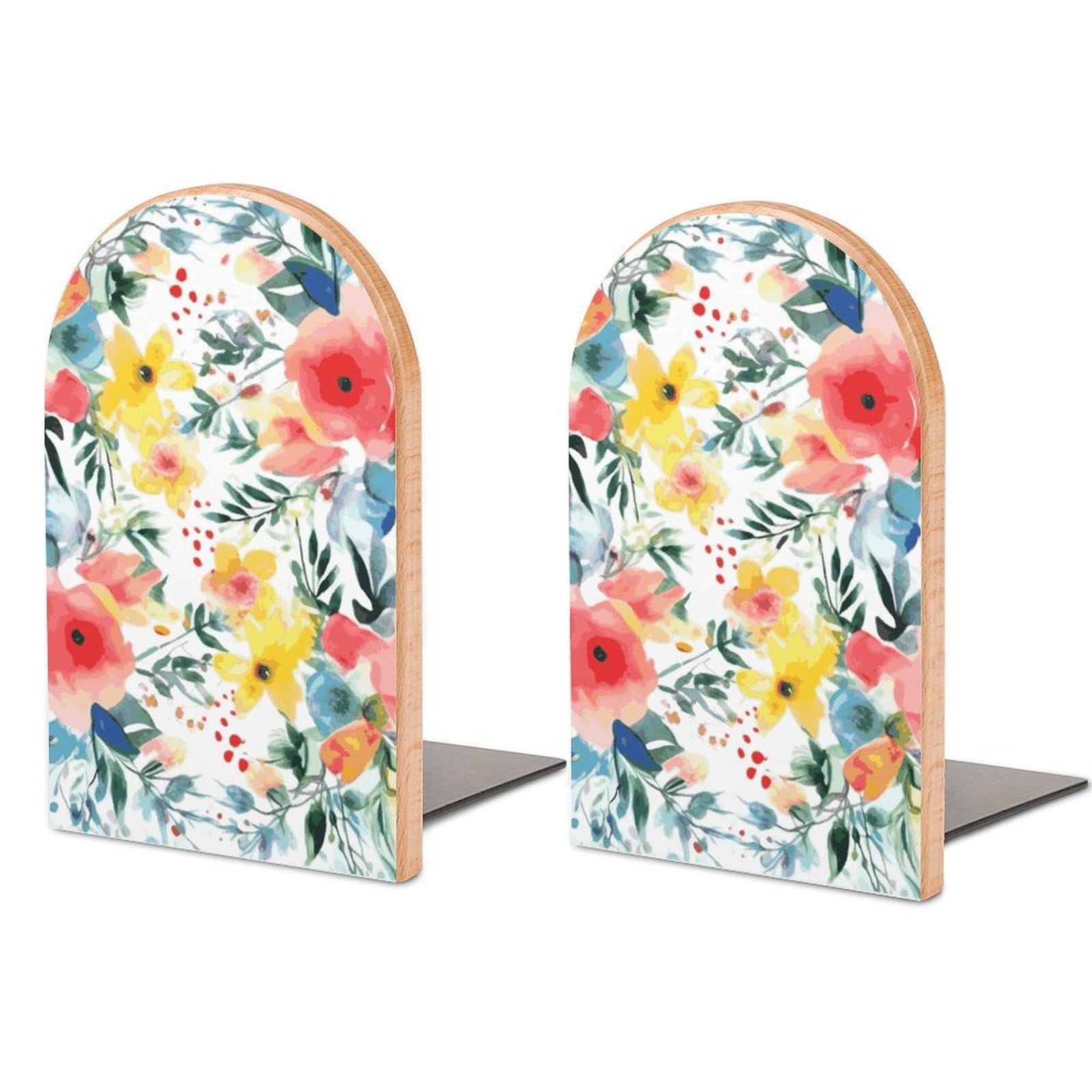 Bright Floral Watercolor Bookend Modern Bookends for Shelves Non-Skid Book Holder Heavy Duty Metal Book Storage for Books CDs Decorative Book Stopper for Home