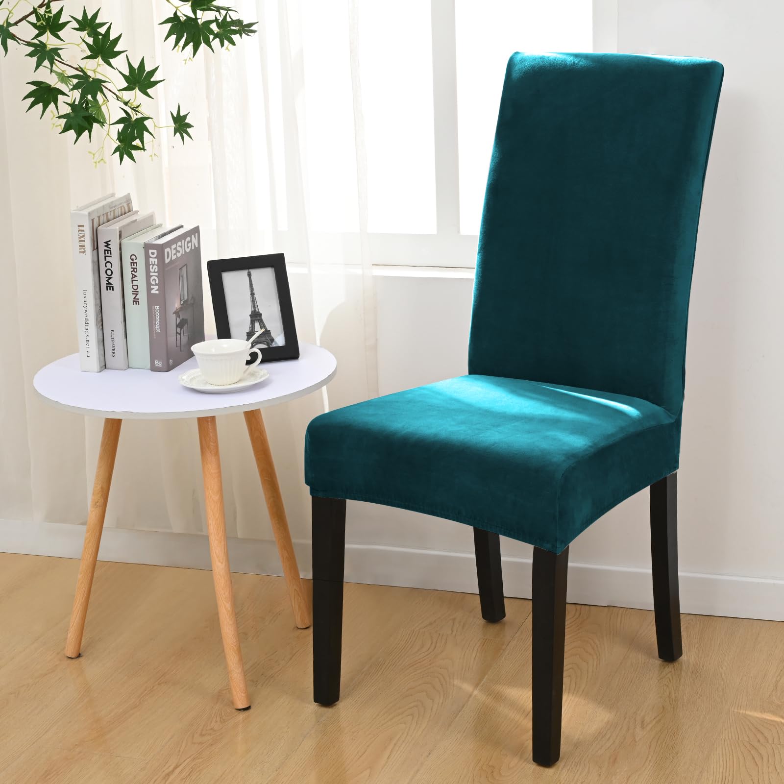 Alishomtll Lot de 6 housses de chaise en velours extensible, housses de chaise en velours/velour, chaise à bascule, housses élastiques, chaises lavables, protection pour cuisine, restaurant, hôtel