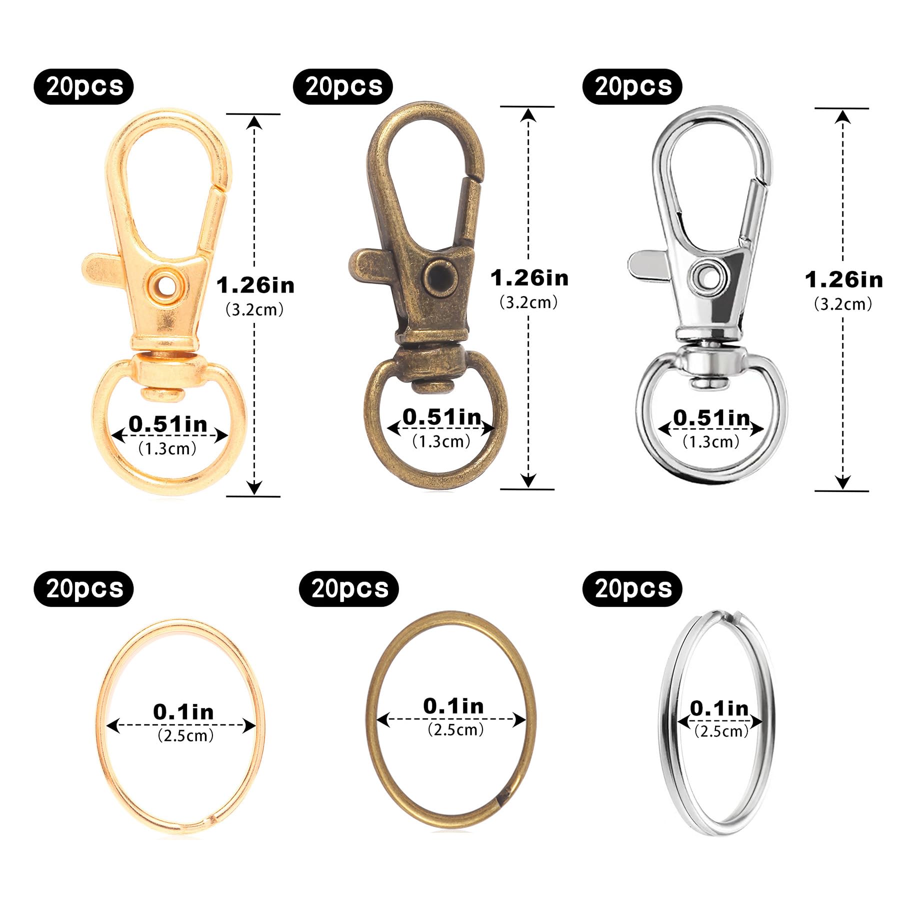 120 Pezzi Moschettoni Portachiavi In Metallo Con Anelli - Set Fai Da Te Per Bigiotteria - Argento - 2