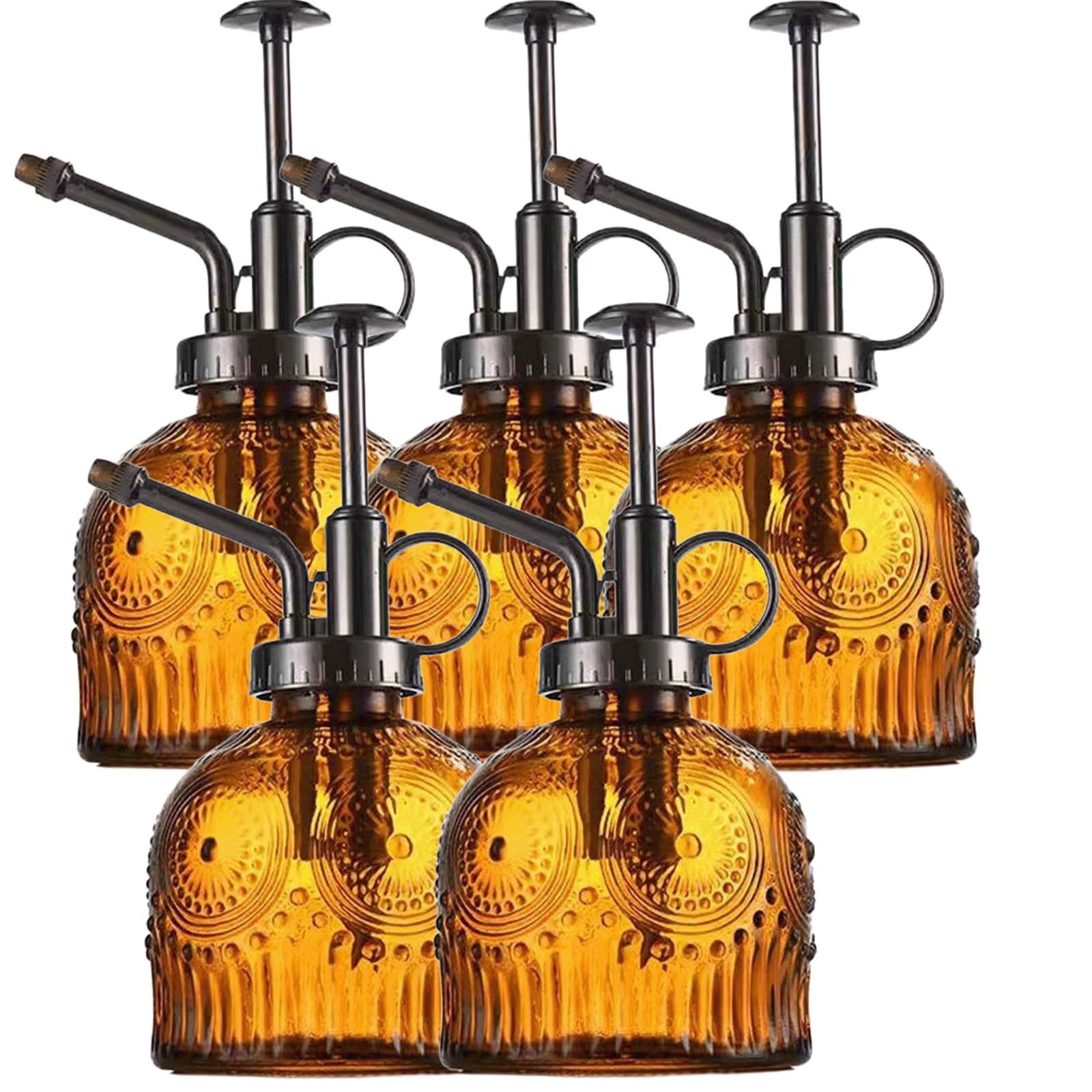 Botella de vidrio vintage con bomba de metal, rociador de agua de vidrio transparente grueso para plantas de interior y decoración del hogar, pulverizador de niebla fina recargable (5 unidades)