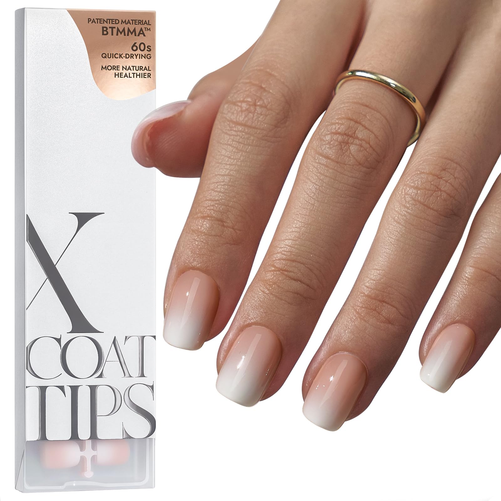 BTArtboxnails XCOATTIPS Ombre Nails - Extra Short Square Press on Nails, 150Pcs 15 Sizes Nude Square Nails Peach, Soft Gel False Nail, Soak Off