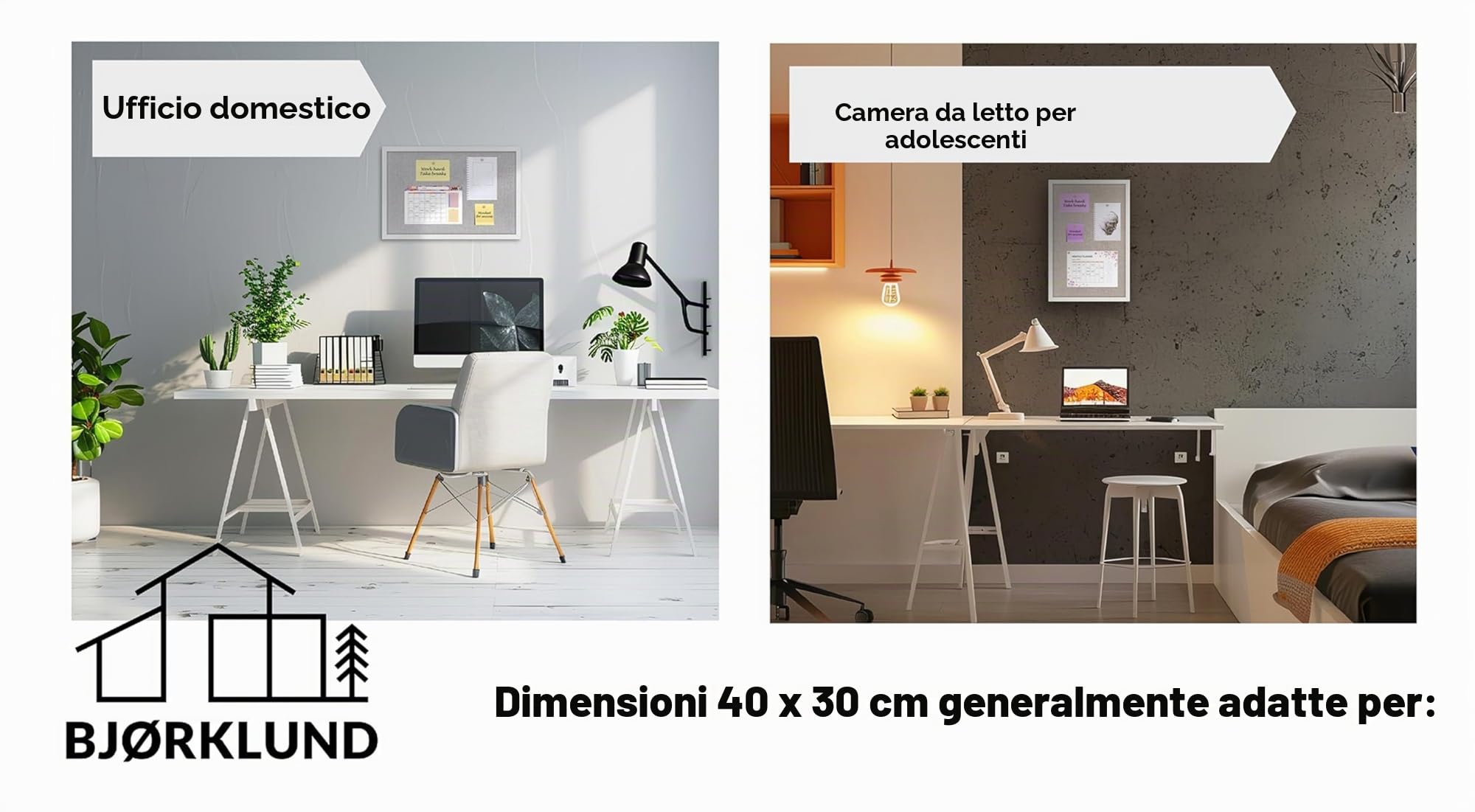 BJORKLUND Bacheca Sughero | Lavagna Sughero per Pareti Alta Qualità | Grande Bachecas da Parete in Sugheros 40 X 30 Bacheca per Casa, Ufficio e Camera da Letto