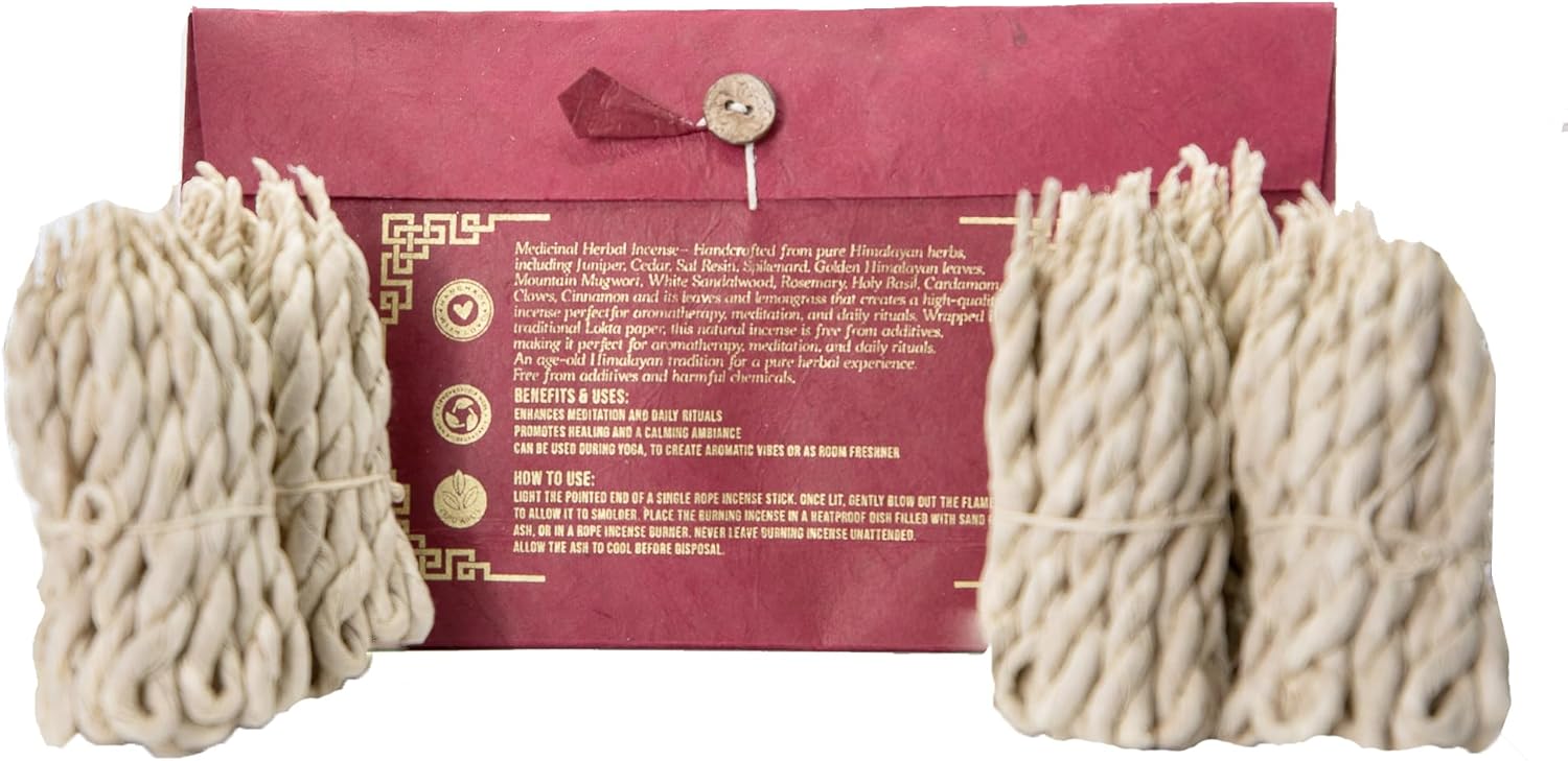 Herbal Healing Rope Incense Bundle - Organic Herbal Scented Incense Ropes for Aromatherapy, Meditation | Sandalwood, Rosemary, Lemongrass, Mugwort Smudge Sticks - 3.5 Inches, Pack of 5