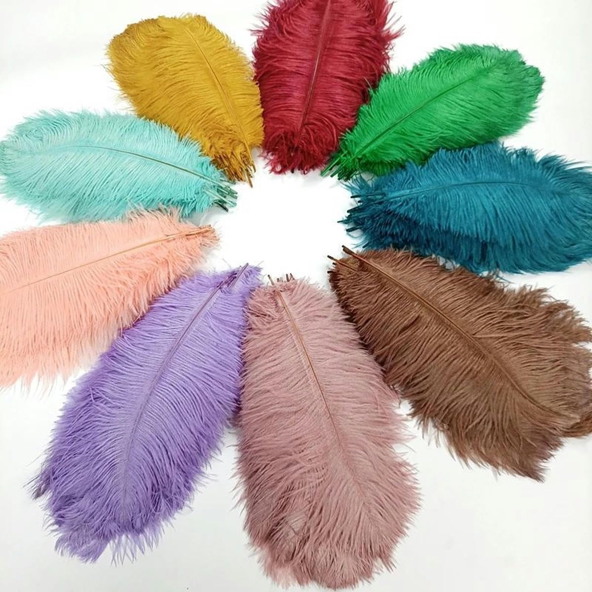 10 Stück farbige Straußenfedern zur Dekoration, weiße Straußenfedern, Tischdekoration, Karneval, Hochzeit, Party-Zubehör, Dekor, Dunkelgrün, 40–45 cm, 16–18 Zoll