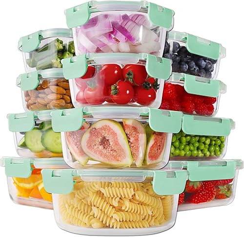 HOMBERKING 24 recipientes de vidrio para almacenamiento de alimentos con tapas, recipientes de vidrio para preparación de comidas, cajas Bento