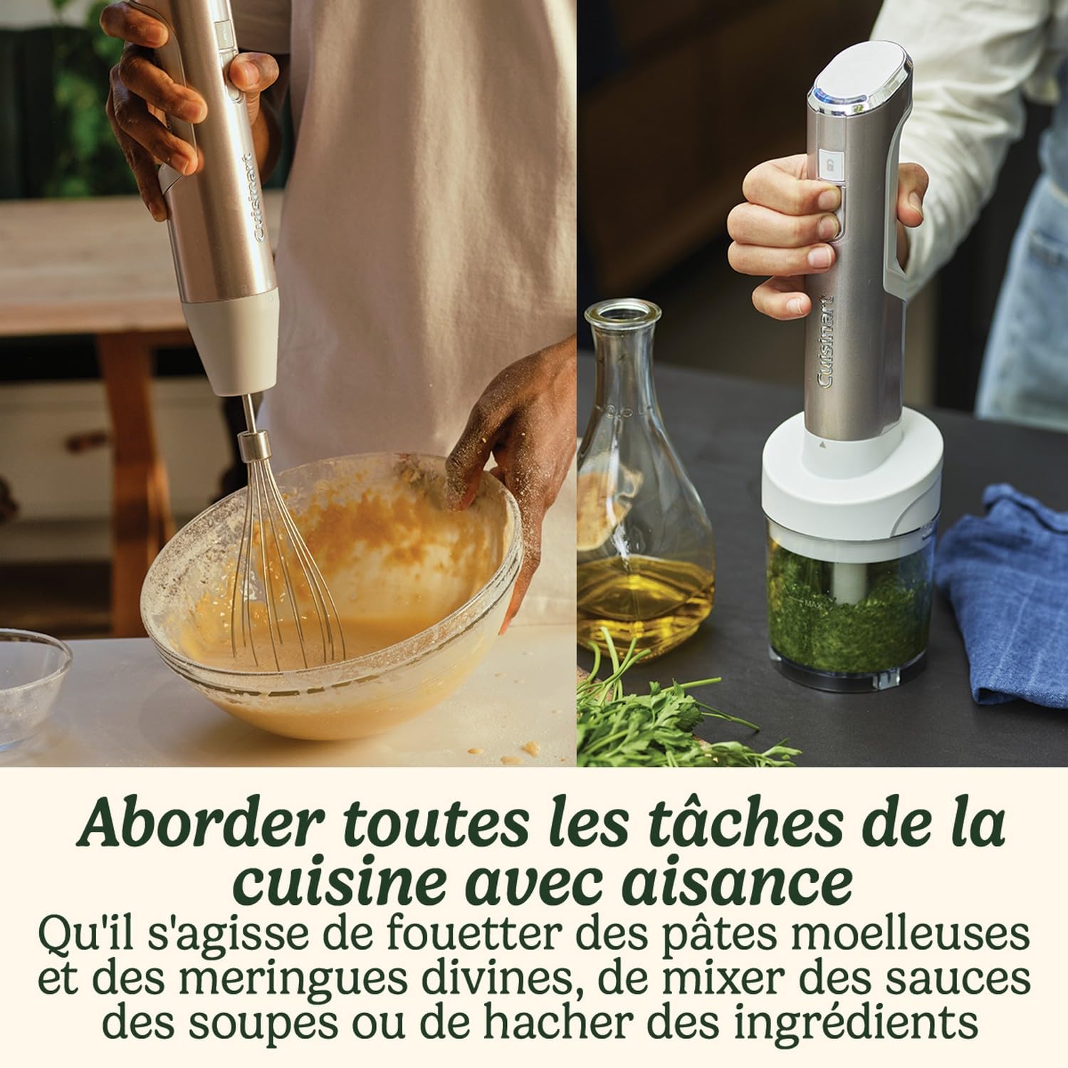 Cuisinart 3-en-1 Power Hand Blender - Fouet électrique en acier inoxydable, mélangeur à bâton et carafe sans BPA de 700 ml, mini hachoir de 250 ml - Portatif, sans fil - Chargement USB, Rechargeable