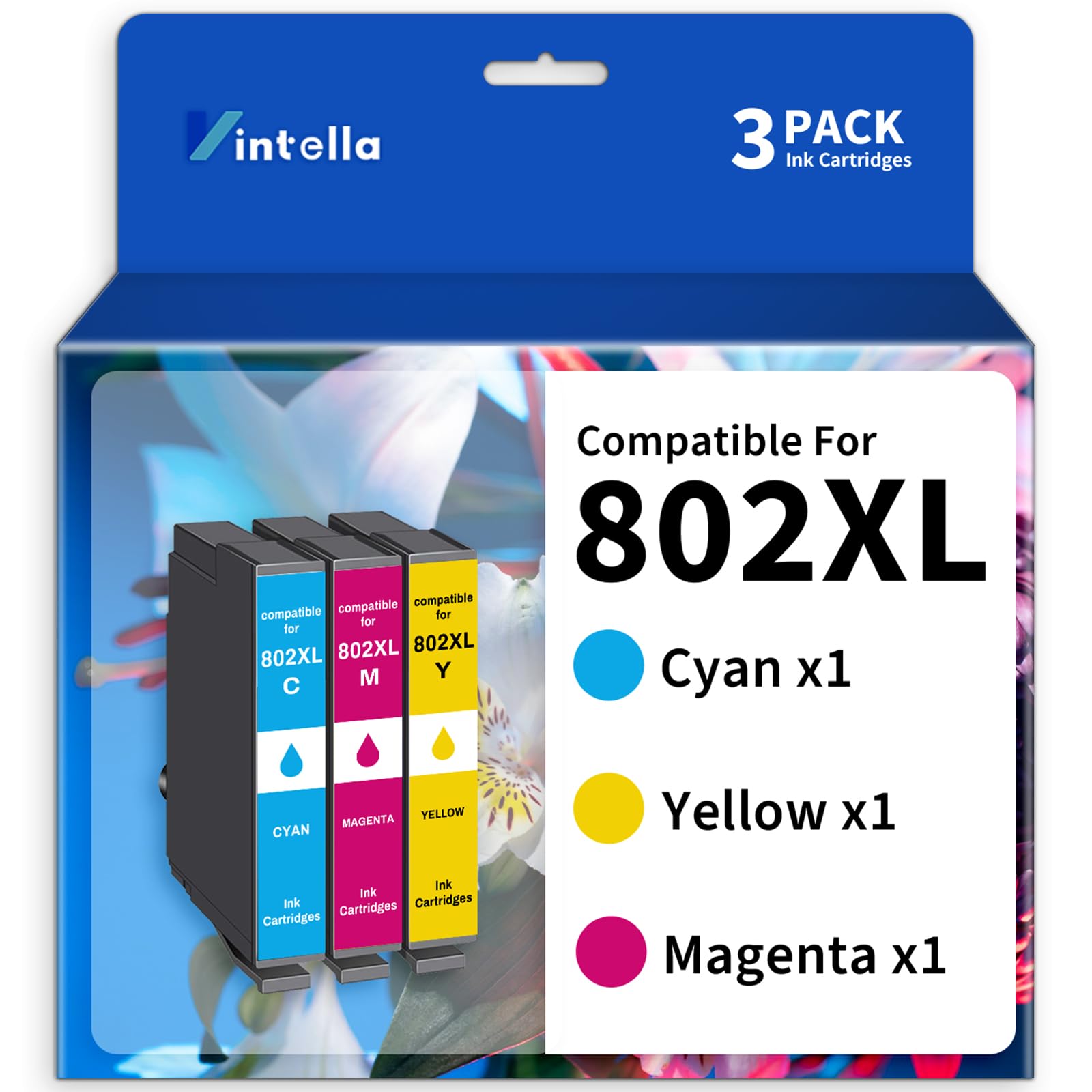 Vintella Remanufactured Ink Cartridges Replacement for Epson 802XL 802 T802XL T802 Color Only for Workforce Pro WF-4720 WF-4730 WF-4734 WF-4740 EC-